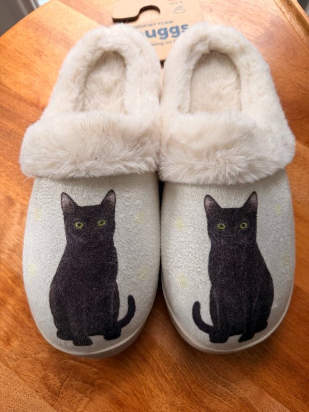 Snuggs Black Cat Slippers Memory Foam Plush S/M US 6-8 NWT